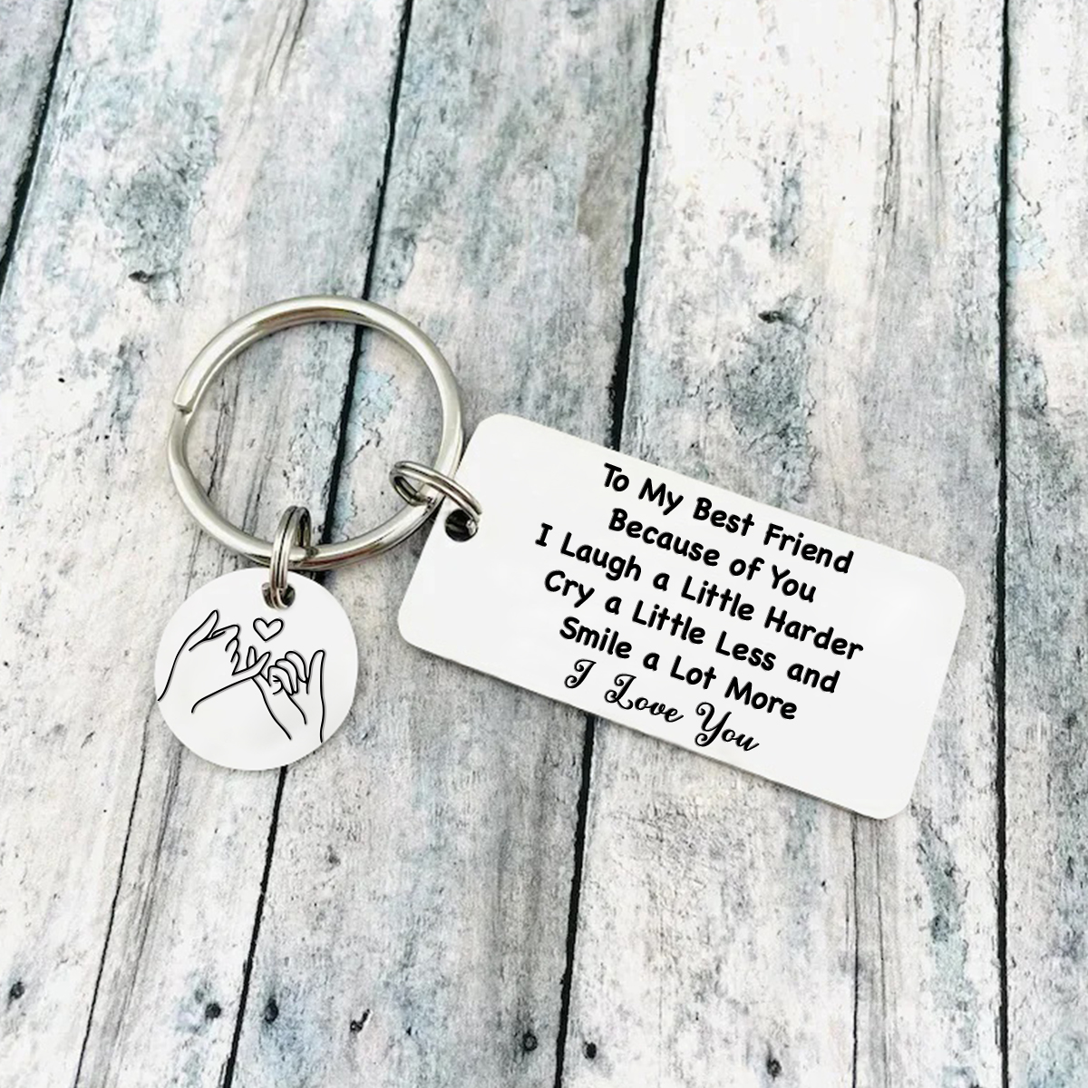 To My Best Friend Keychain Pinky Swear Keyring "Because Of You, I Laugh A Little Harder" Gift For Sister/Bestie-Jessemade AU