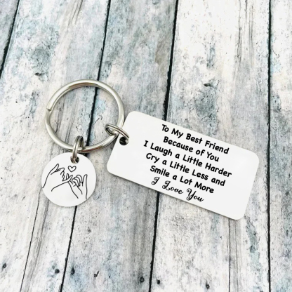 To My Best Friend Keychain Pinky Swear Keyring "Because Of You, I Laugh A Little Harder" Gift For Sister/Bestie-Jessemade AU