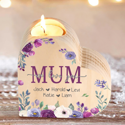 To My Mum Personalised Flower Heart Candle Holder We Love You Wooden Candlestick-Jessemade AU