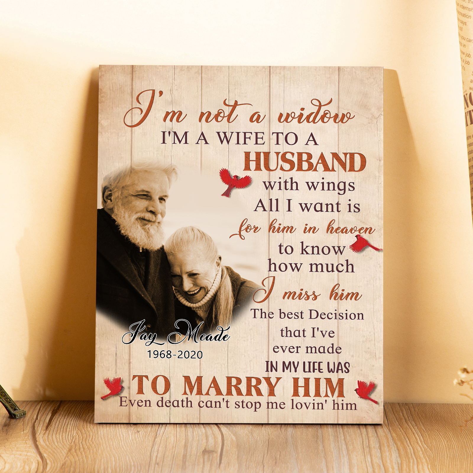 Memorial Wooden Plaque Custom Photo & Texts Art Decorations Picture Board Desktop Ornaments - I'm Not A Widow-Jessemade AU