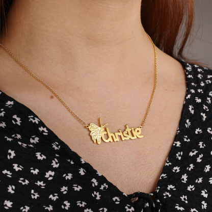 Personalised Butterfly Necklace Custom 1 Name Necklace Gift For Women-Jessemade AU