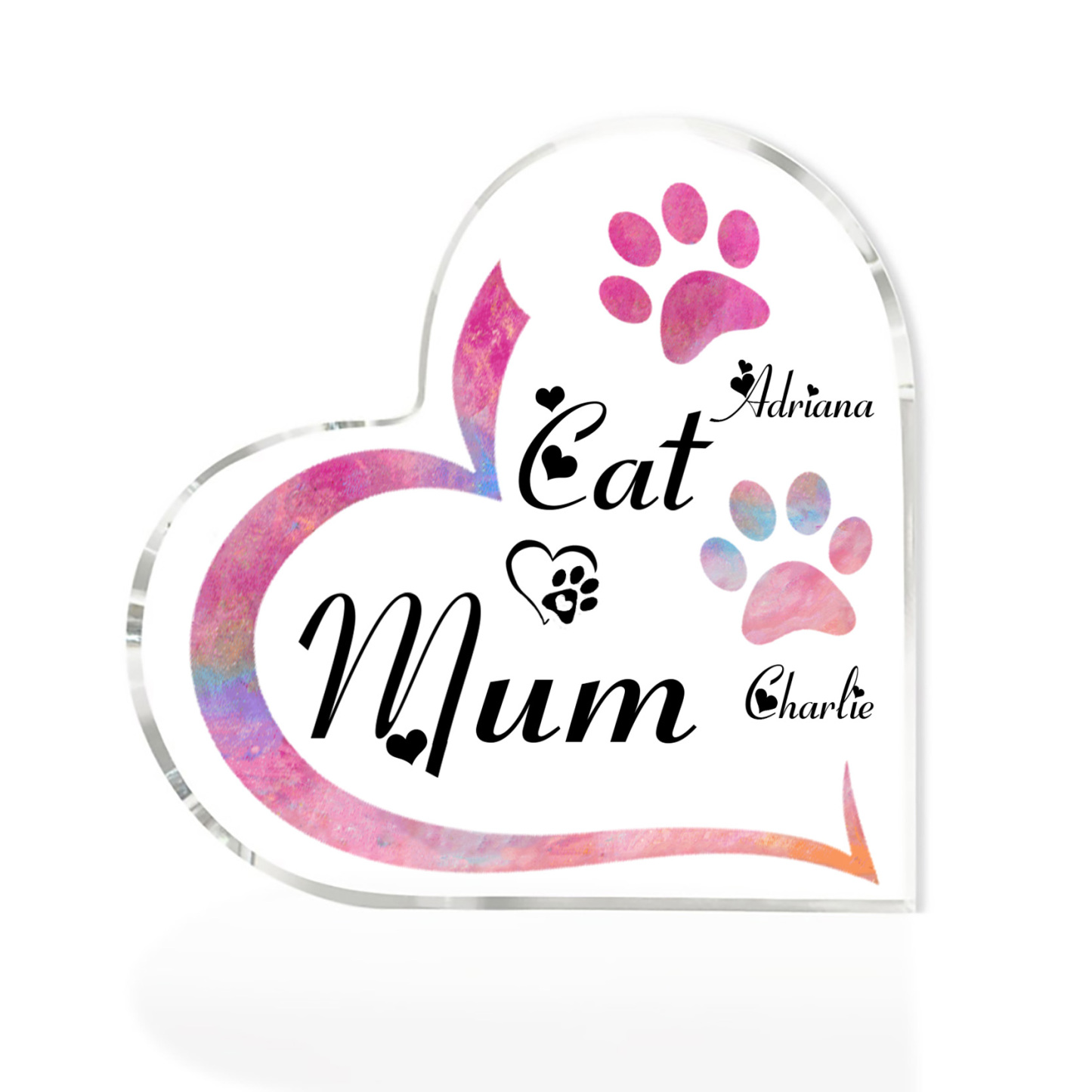 Personalised Acrylic Heart Keepsake Custom 2 Names Cat Footprints Ornaments Gifts for Mum-Jessemade AU