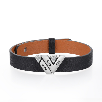 Personalised Leather Bracelet with Beads Engraved 3 Names Bangle for Him-Jessemade AU