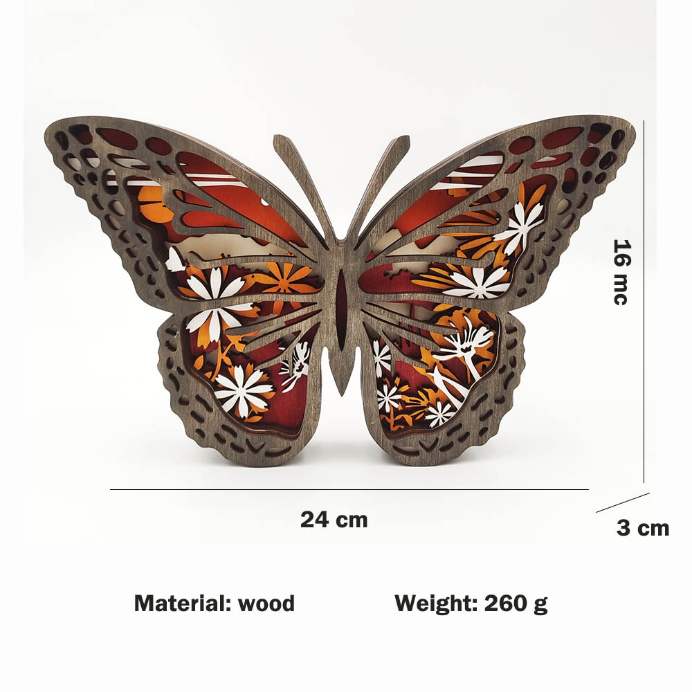 Butterfly Totem Wooden Home Decoration 3D Carving Flower Insect Night Light-Jessemade AU