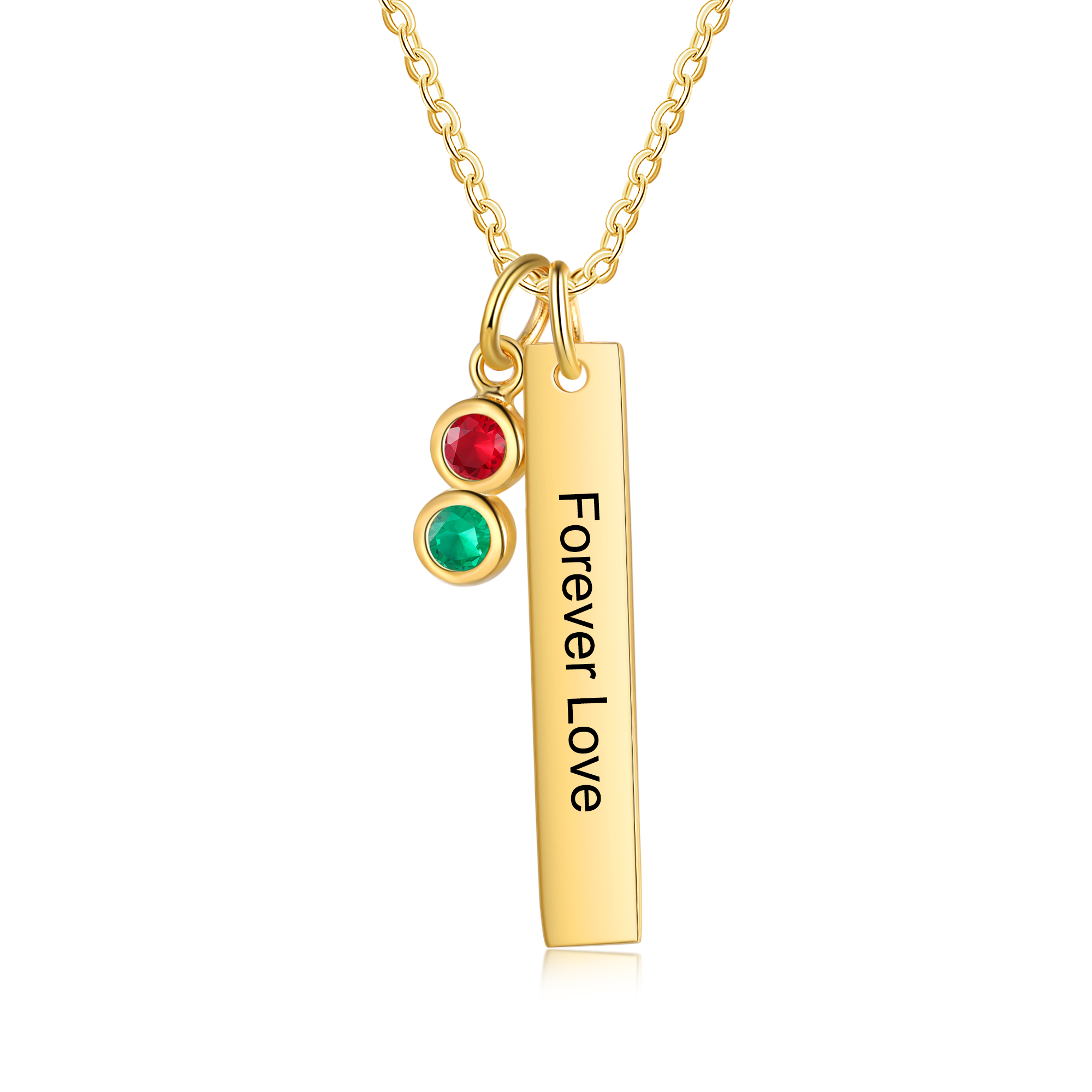Personalised Bar Pendant Necklace Custom 2 Birthstones & 1 Text Necklace Birthday Gift for Her-Jessemade AU