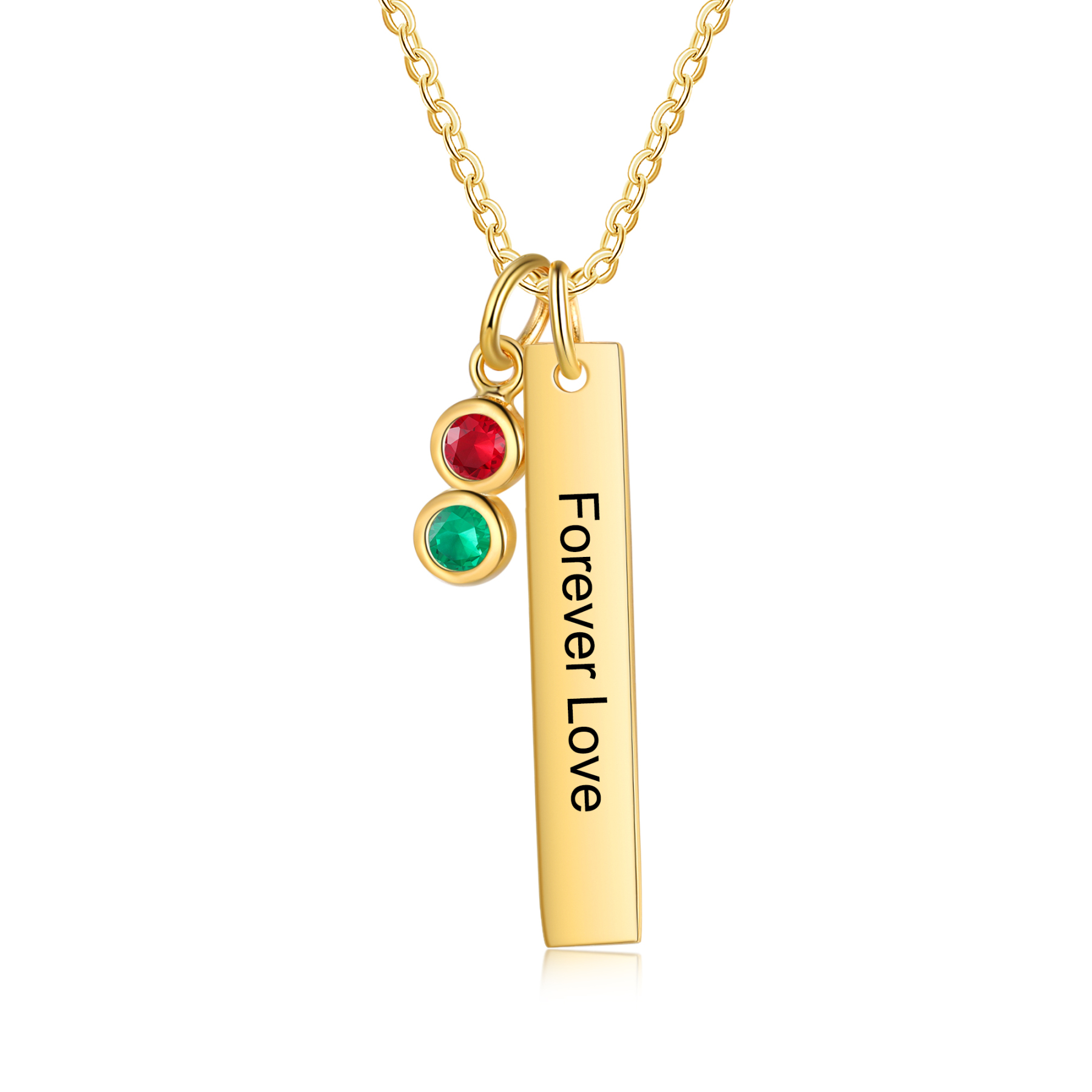 Personalised Bar Pendant Necklace Custom 2 Birthstones & 1 Text Necklace Birthday Gift for Her-Jessemade AU
