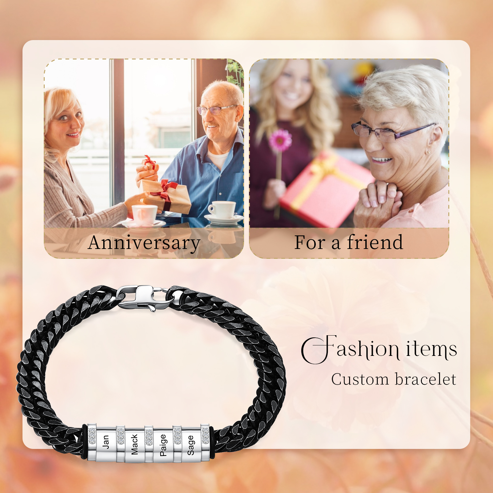 Personalised Black Stainless Steel Bracelet Custom 4 Names Men's Women's Bracelets For Couple-Jessemade AU