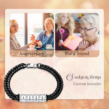 Personalised Black Stainless Steel Bracelet Custom 4 Names Men's Women's Bracelets For Couple-Jessemade AU