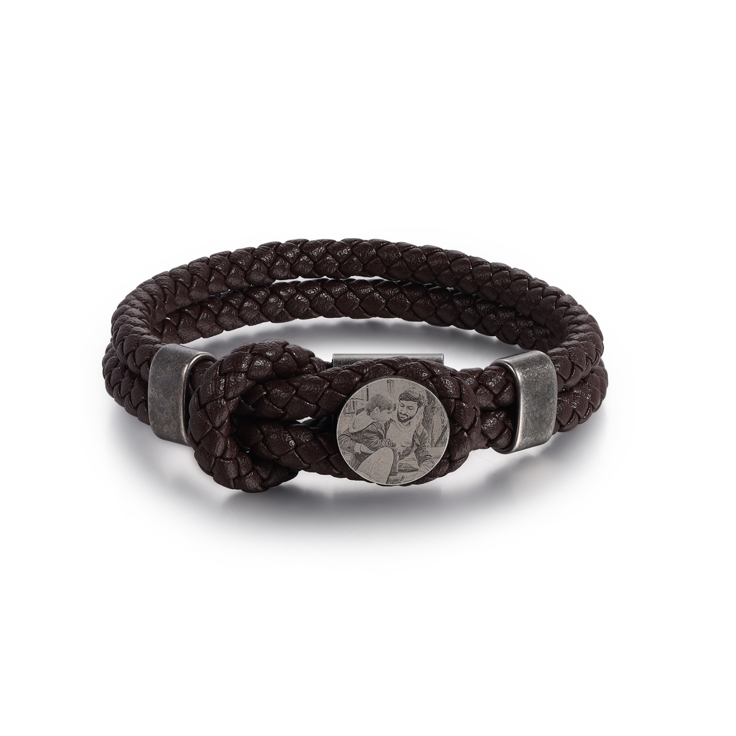 Personalised Men's Photo Bracelets Engraved 2 Names Multi Layered Vintage Braided Bracelet for Him-Jessemade AU