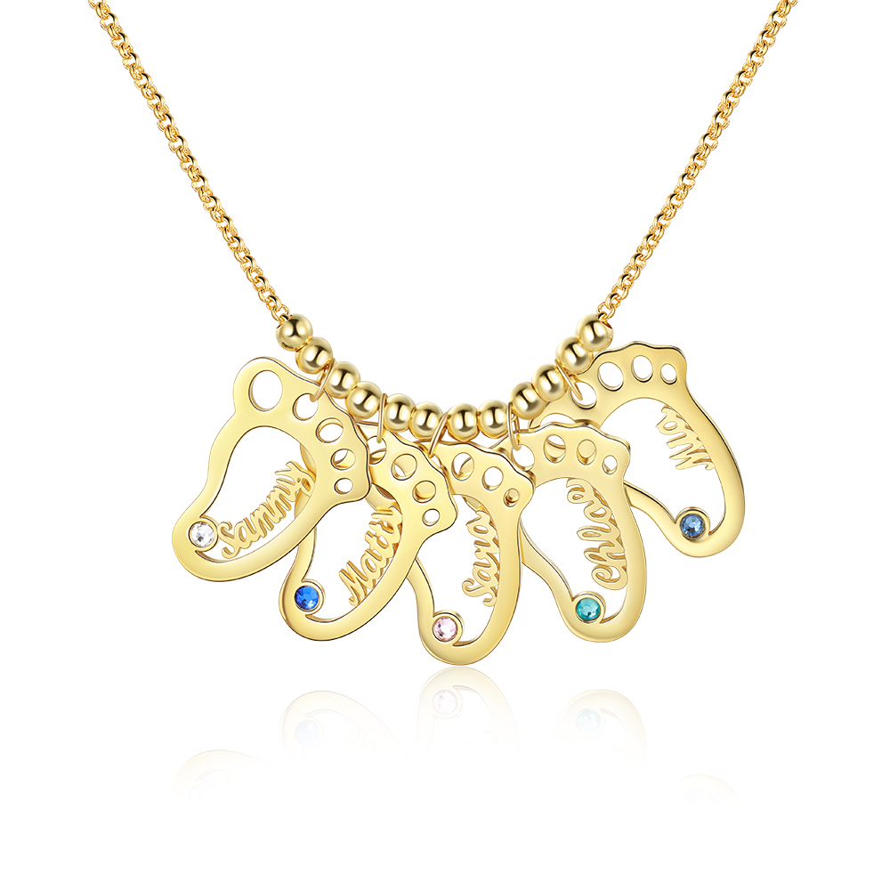 Personalised Baby Foot With 5 Birthstones Engraved Names Gift For Mother-Jessemade AU