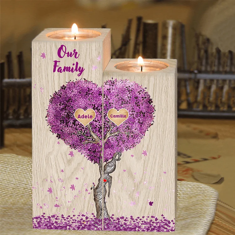 Personalised Family Tree Candle Holder Custom 2 Names Wooden Candlesticks-Jessemade AU