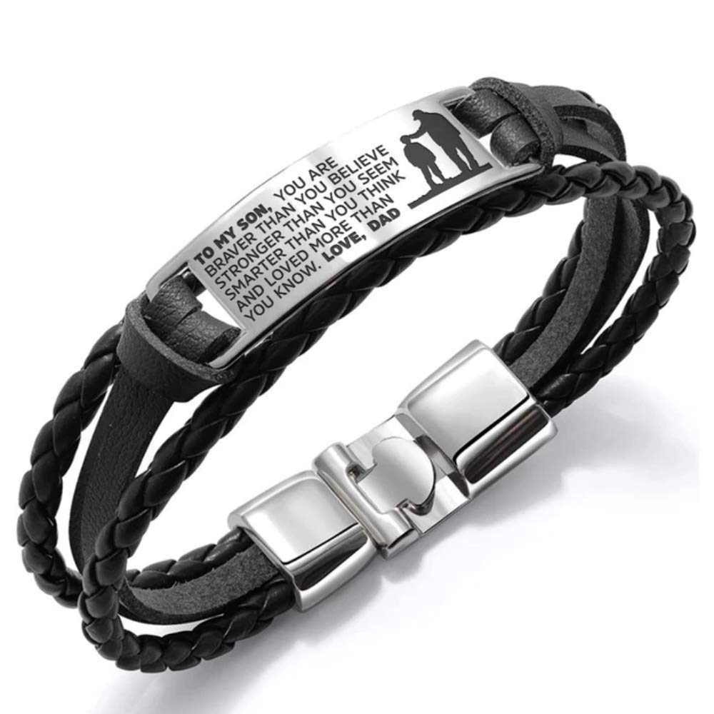 To My Son, You Are Braver Than You Believe Inspirational Bracelet Initial ID Bar Bangle Gifts For Men-Jessemade AU