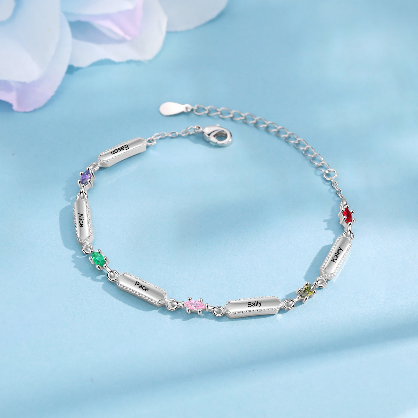 Custom Birthstone Bracelet with 5 Names Personalised Family Bracelet-Jessemade AU