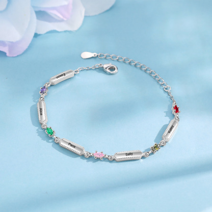 Custom Birthstone Bracelet with 5 Names Personalised Family Bracelet-Jessemade AU