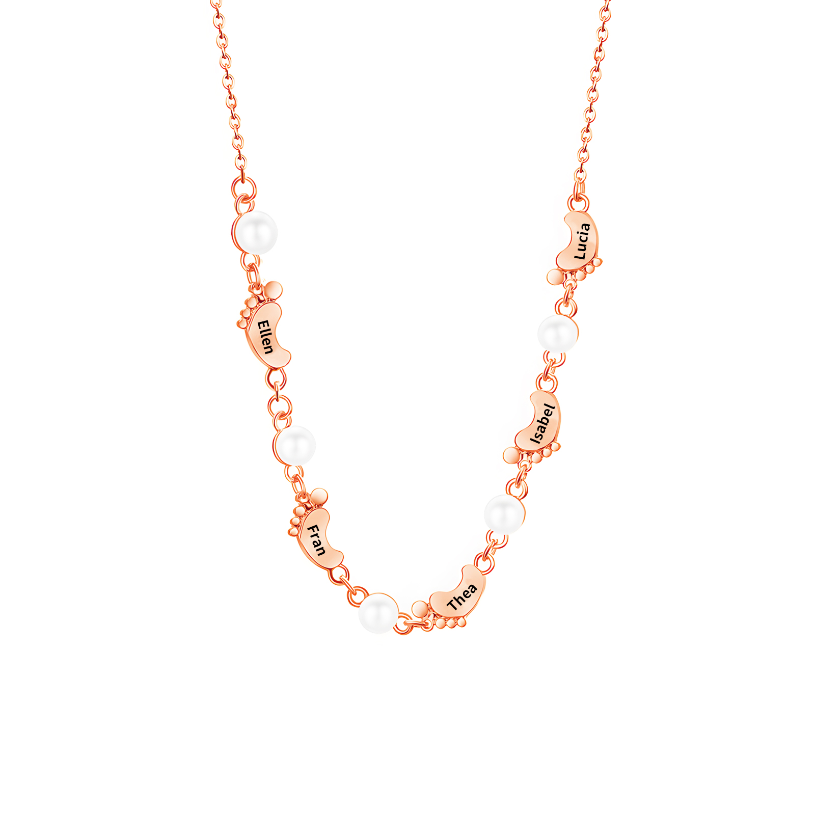 Personalised 5 Names Baby Feet Necklace Custom Pearl Necklace Mother's Day Gift for Her-Jessemade AU