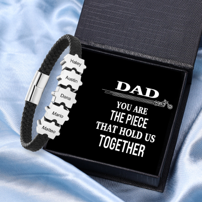 Custom Family Puzzle Bracelet Engrave 5 Names Leather Bracelet Father's Day Gifts for Dad-Jessemade AU