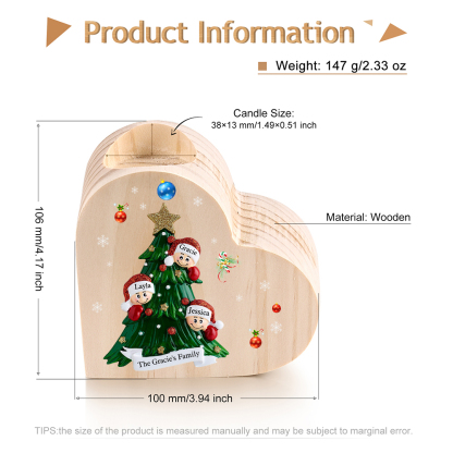 Heart-Shaped Christmas Candle Holder Engraved 3 Names Christmas Tree Candlesticks Personalised Gift for Family-Jessemade AU