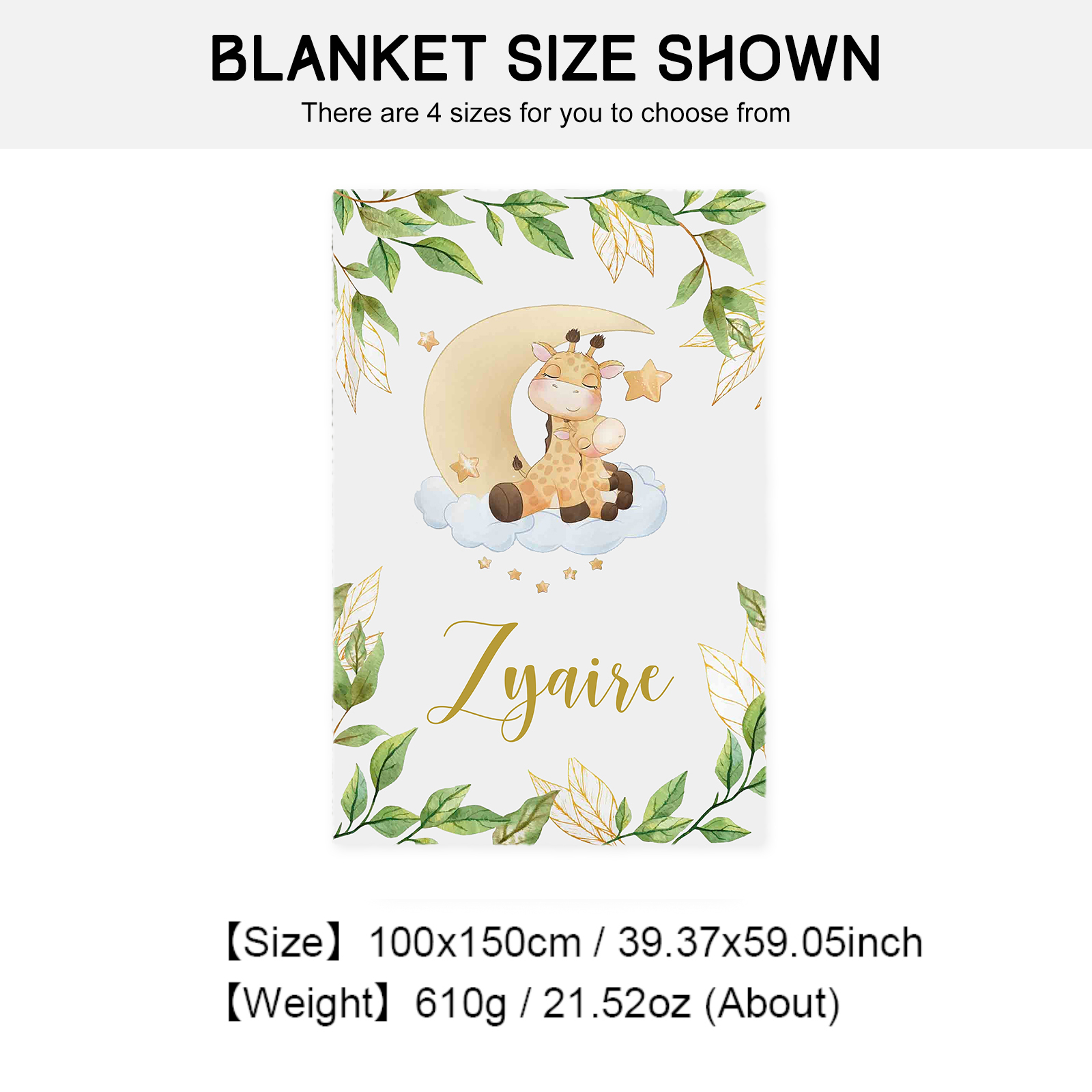 Personalised Giraffe Blanket Custom Name Cute Cartoon Blanket-Jessemade AU