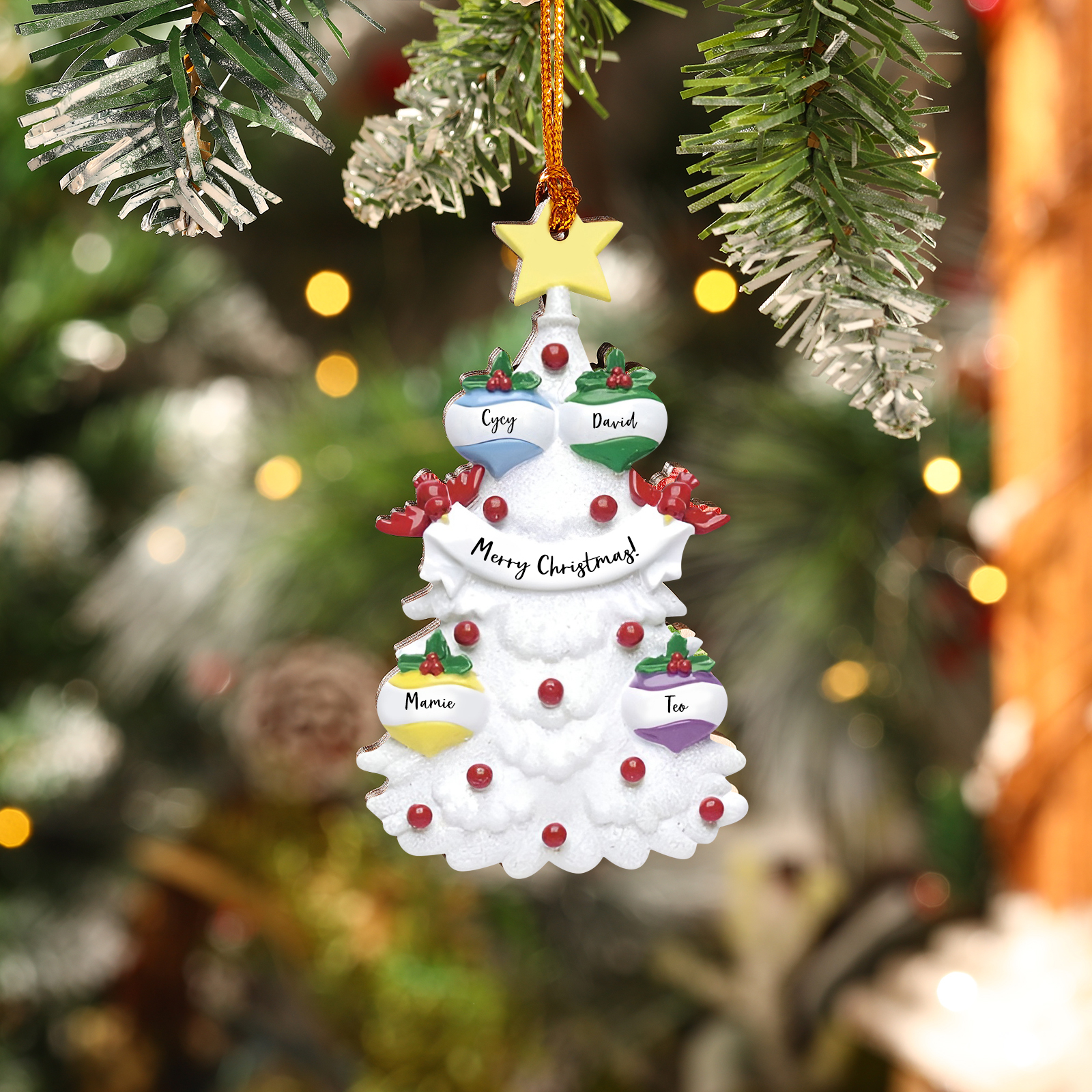 4 Names - Personalised Christmas Tree Ornament Customised Name & Text Wooden Hanging Ornaments Christmas Gift for Family-Jessemade AU