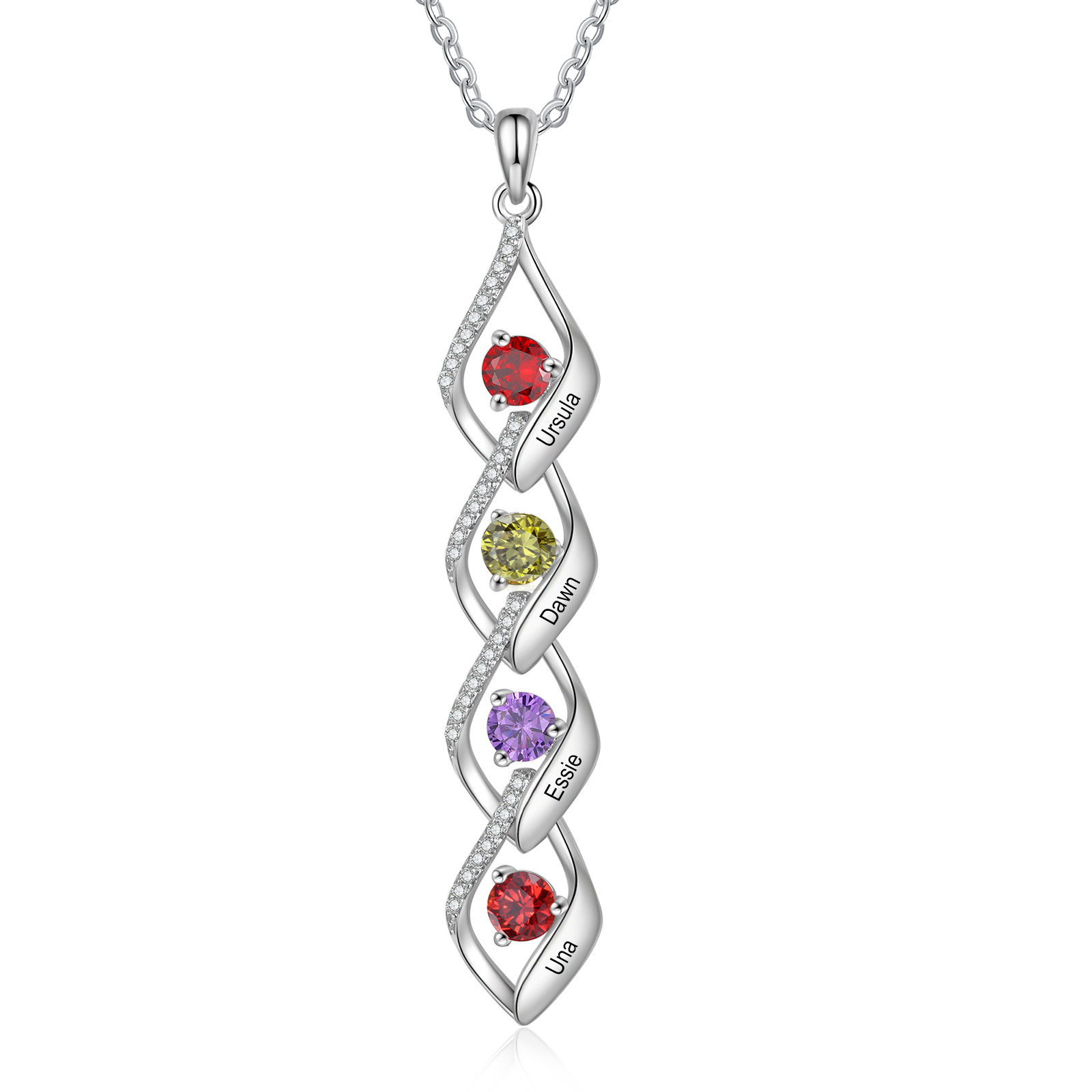 4 Names - Personalised Pendant Necklace Custom Birthstones & Names Necklace Birthday Gift for Her-Jessemade AU