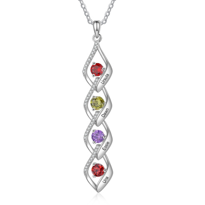 4 Names - Personalised Pendant Necklace Custom Birthstones & Names Necklace Birthday Gift for Her-Jessemade AU