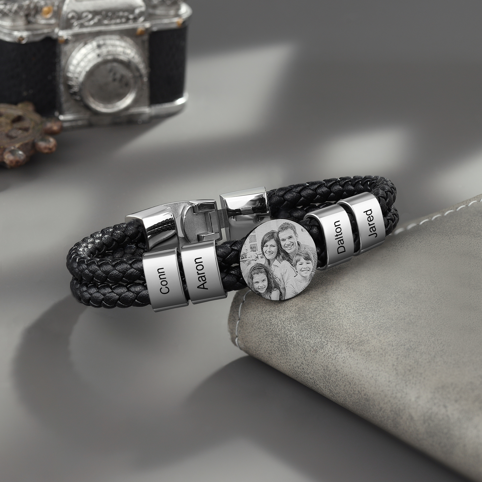 Personalised Photo Bracelet with 4 Names Leather Bracelet Beaded Wrap Bracelet-Jessemade AU