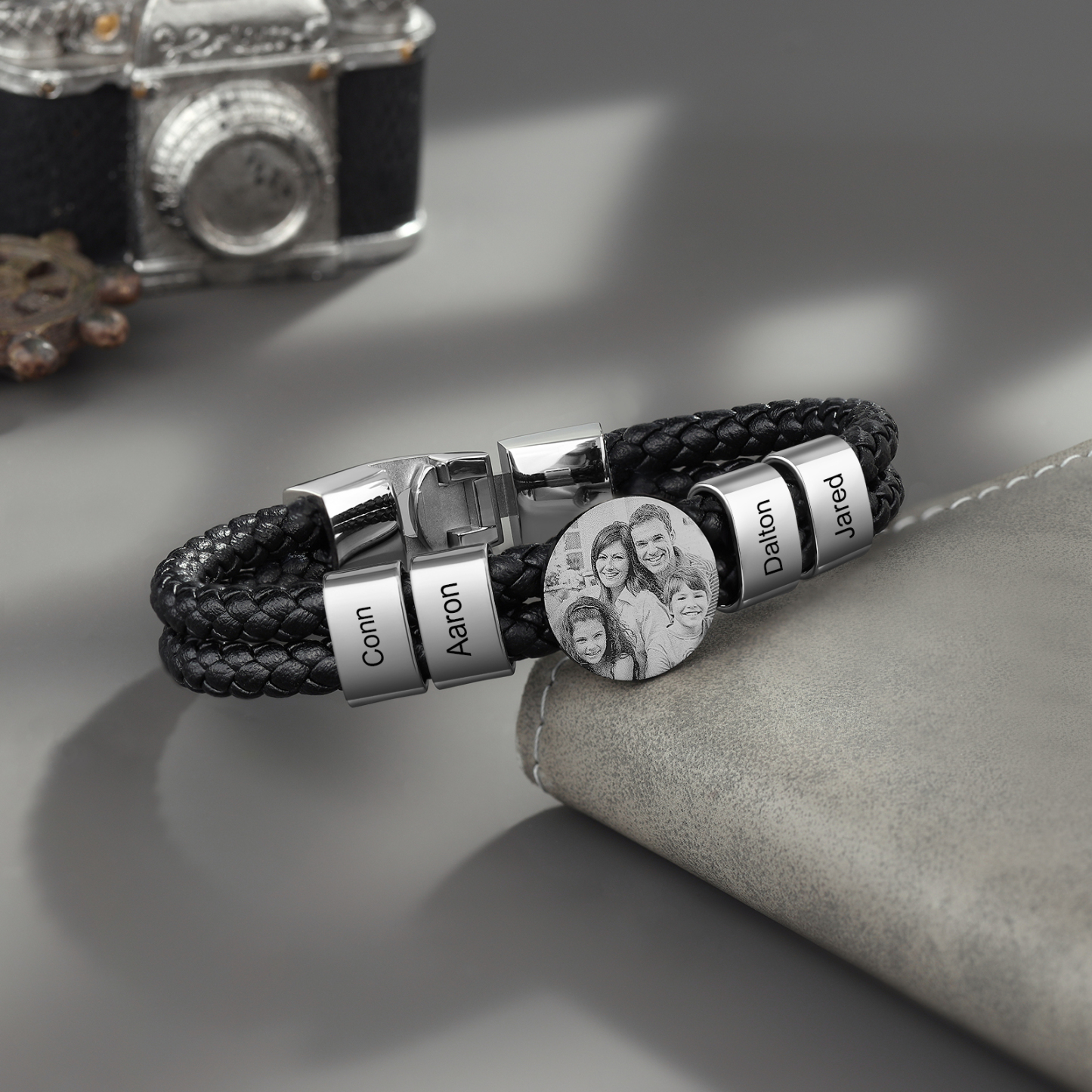 Personalised Photo Bracelet with 4 Names Leather Bracelet Beaded Wrap Bracelet-Jessemade AU