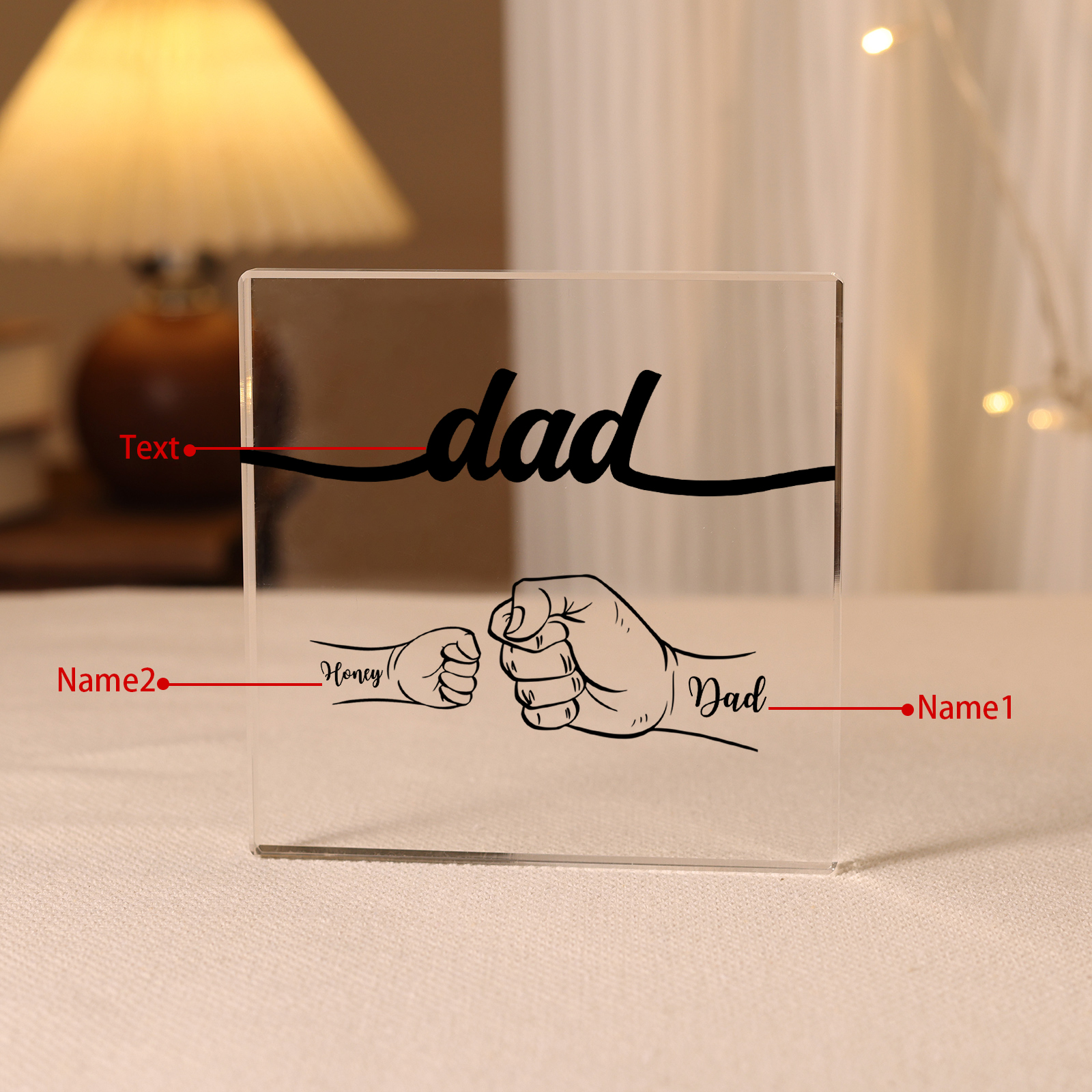 Personalised 2 Names & 1 Text Acrylic Square Keepsake Custom Fist Bump Rectangle Plaque Gifts for Dad/Grandpa-Jessemade AU