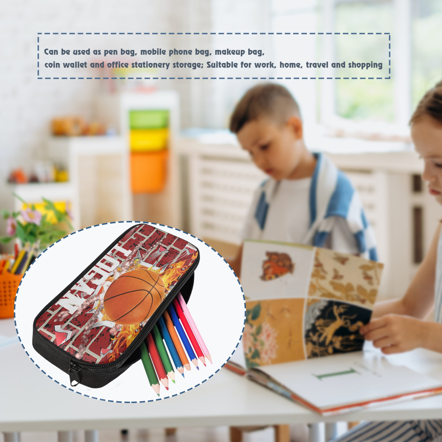 Personalised  Name Pencil Case Basketball Pattern Pen Bag Zipper Back to School Gifts for Student-Jessemade AU