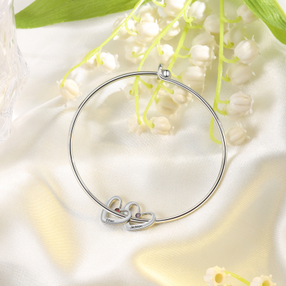 Personalised Heart Bangle With 2 Names and Birthstones Bangle Bracelet Mother's Day Gifts For women-Jessemade AU