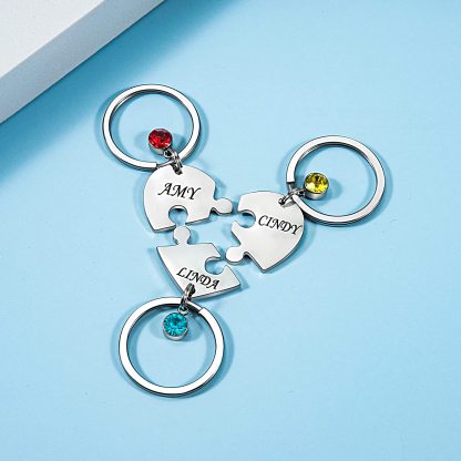 Personalised 3 Names Heart Puzzle Keychain with Birthstones Gifts for Family-Jessemade AU
