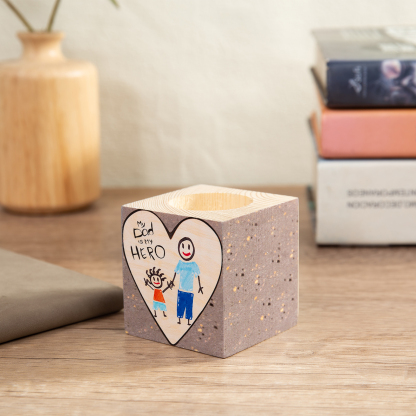 Personalised Graffiti Block Candle Holder My Dad is My Hero Wooden Candlesticks-Jessemade AU