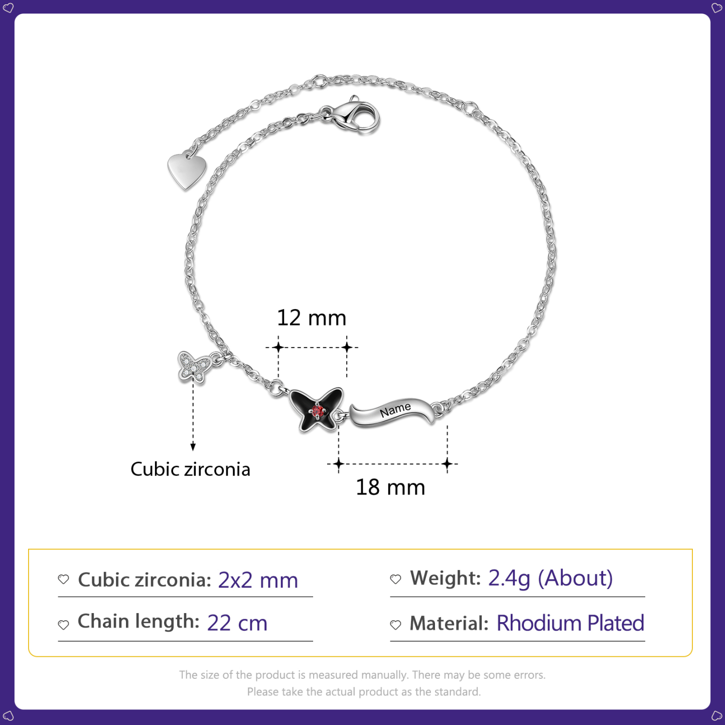 Personalised Butterfly Bracelet With 1 Birthstone Engrave Name Necklace Gift For Women-Jessemade AU