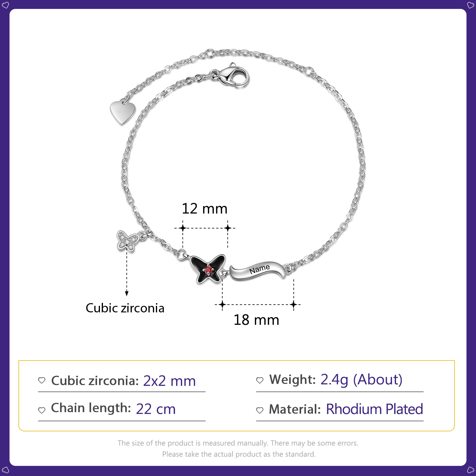 Personalised Butterfly Bracelet With 1 Birthstone Engrave Name Necklace Gift For Women-Jessemade AU