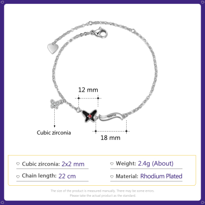 Personalised Butterfly Bracelet With 1 Birthstone Engrave Name Necklace Gift For Women-Jessemade AU
