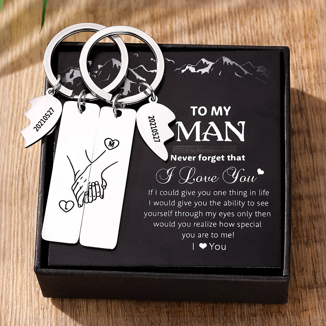 Personalised Hand in Hand Couple Keychain Set Engrave Name Matching Couple Gifts-Jessemade AU