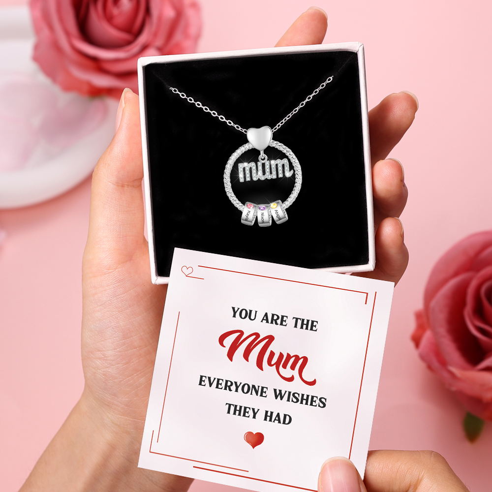 3 Names - Personalised Mum Circle Pendant Necklace Custom Names & Birthstones Necklace Gifts For Mum