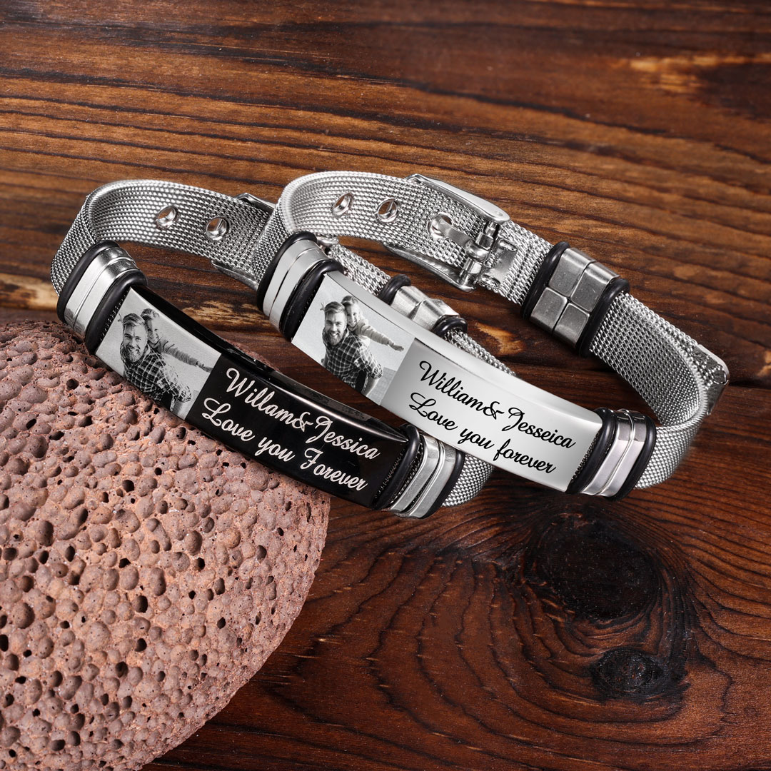 Personalised Men's Photo Bracelet Custom Photo ID Bar Watchband Bangle Gifts For Men-Jessemade AU