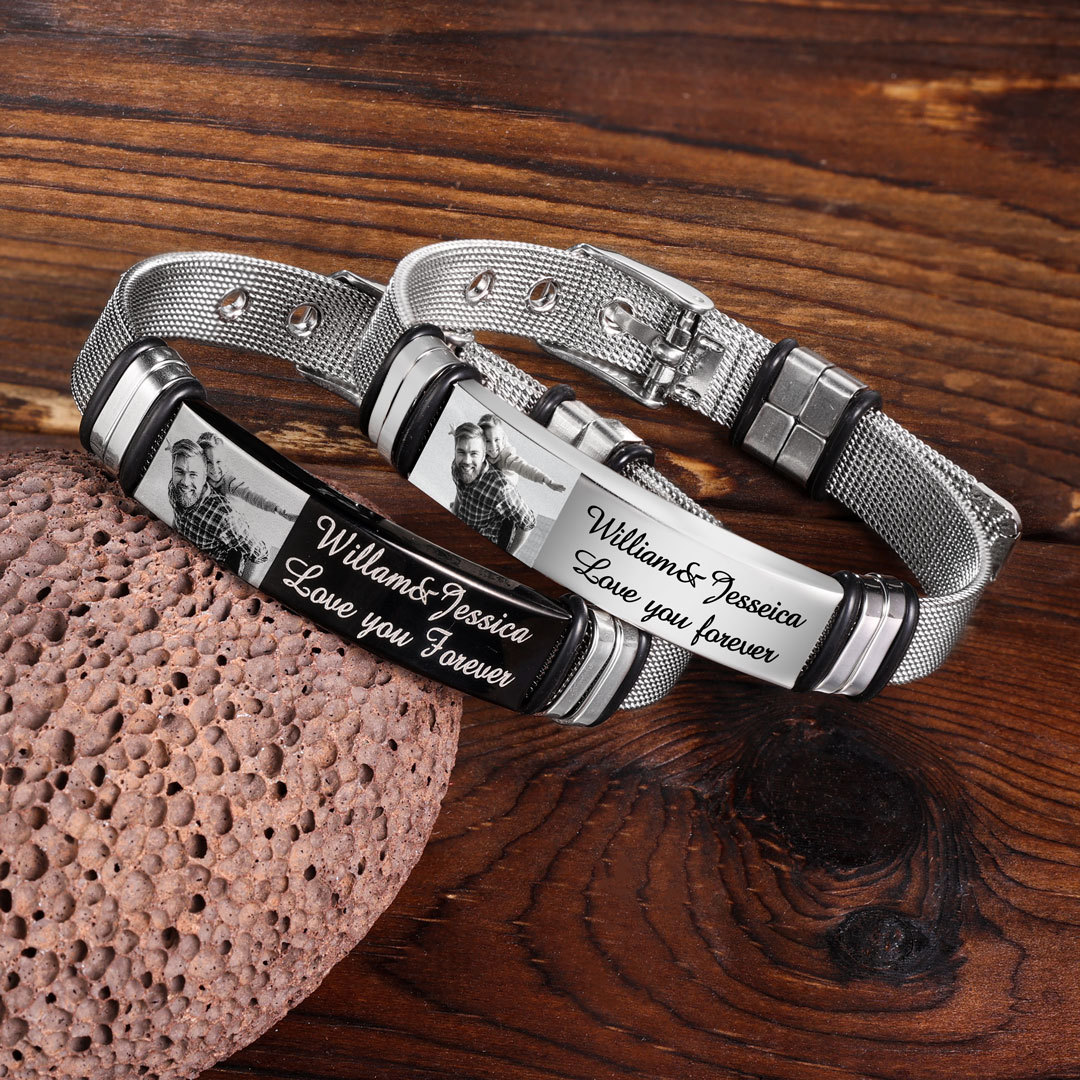 Personalised Men's Photo Bracelet Custom Photo ID Bar Watchband Bangle Gifts For Men-Jessemade AU
