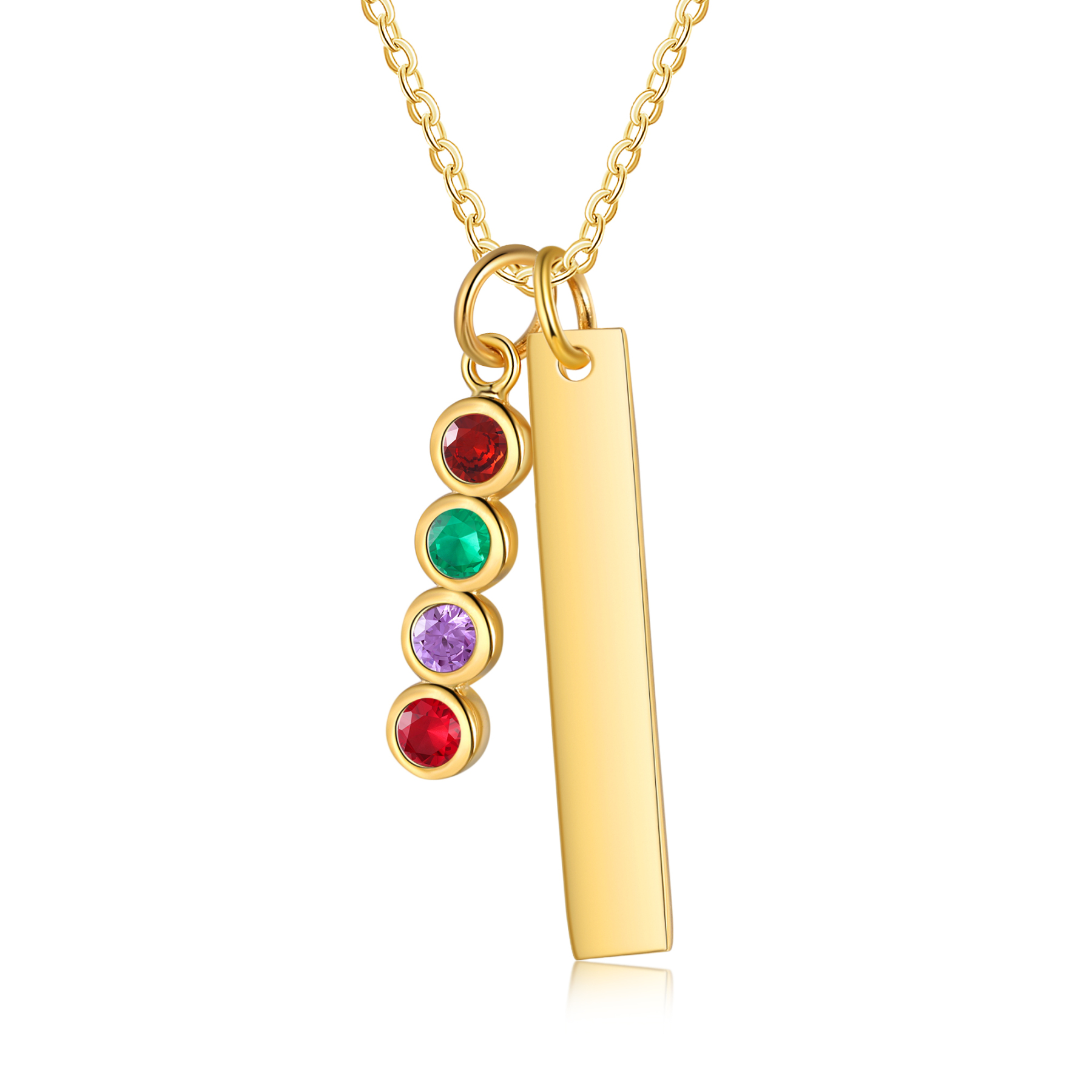 Personalised Bar Pendant Necklace Custom 4 Birthstones & 1 Text Necklace Birthday Gift for Her-Jessemade AU