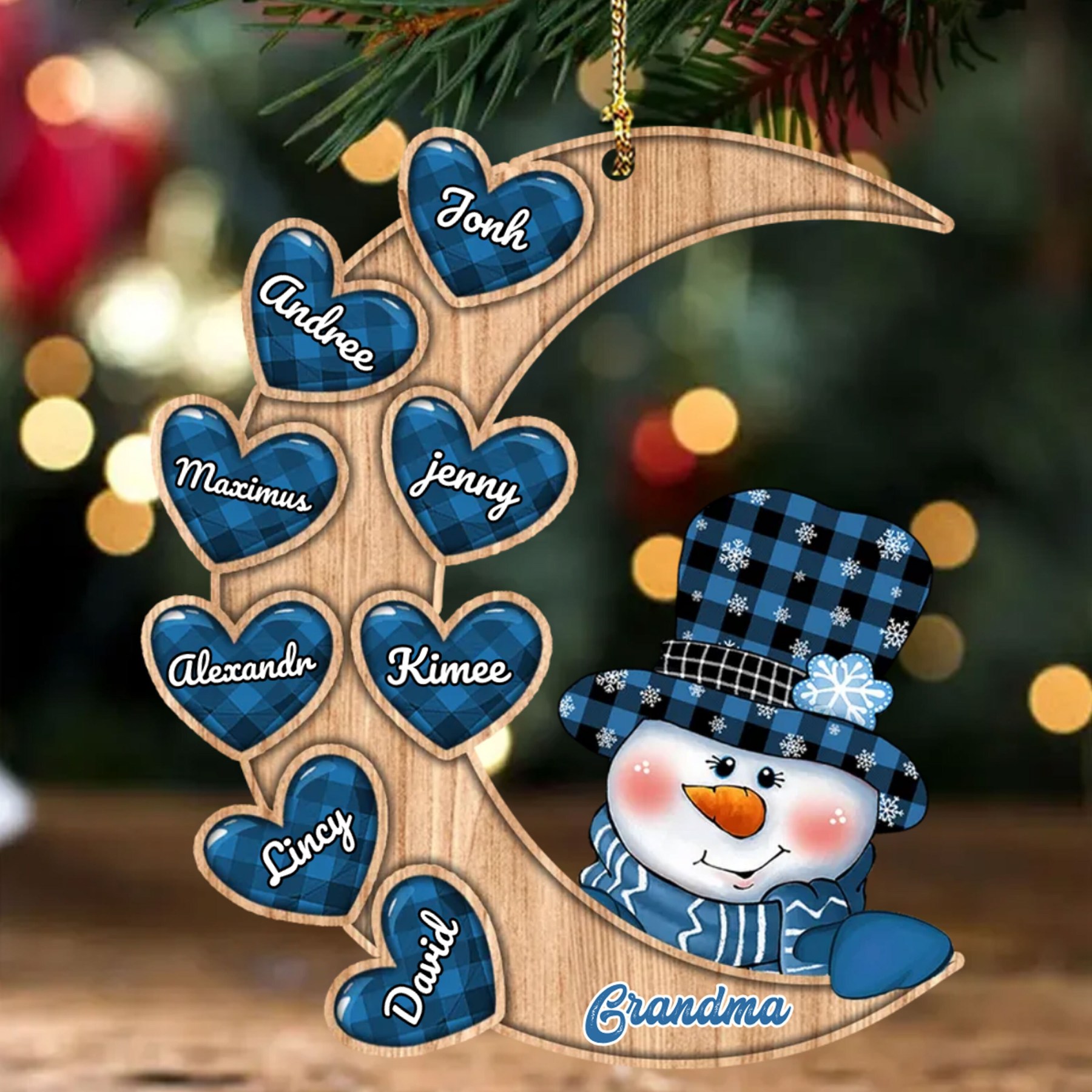 Personalised Wooden Christmas Snowman Ornament Custom 2–13 Names Moon Christmas Ornaments Gift for Family-Jessemade AU