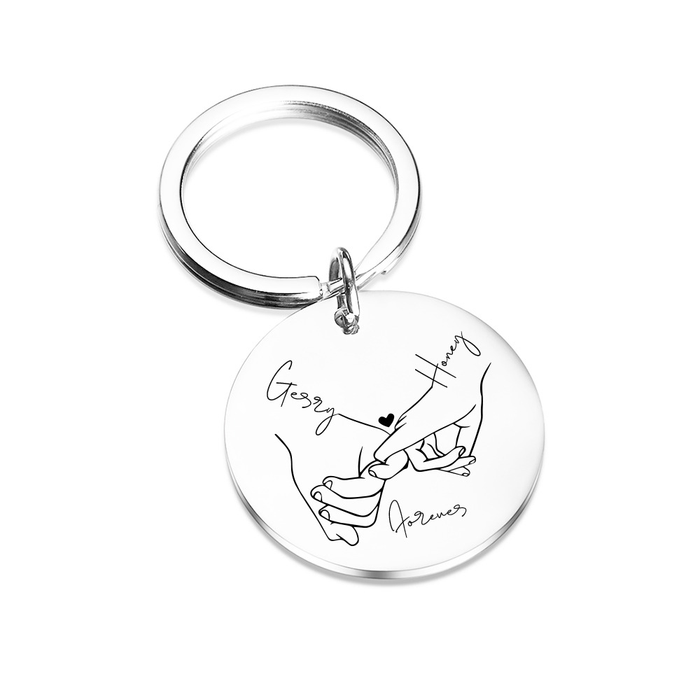 Personalised Round Couple Keychain Custom 2 Names & Text Keyring Valentine's Day Gift For Couples/Friends-Jessemade AU