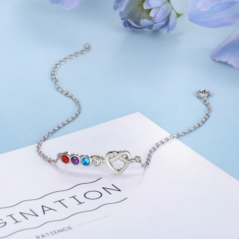 Personalised Heart Bracelet With 4 Birthstones Bracelet Gift For Women-Jessemade AU
