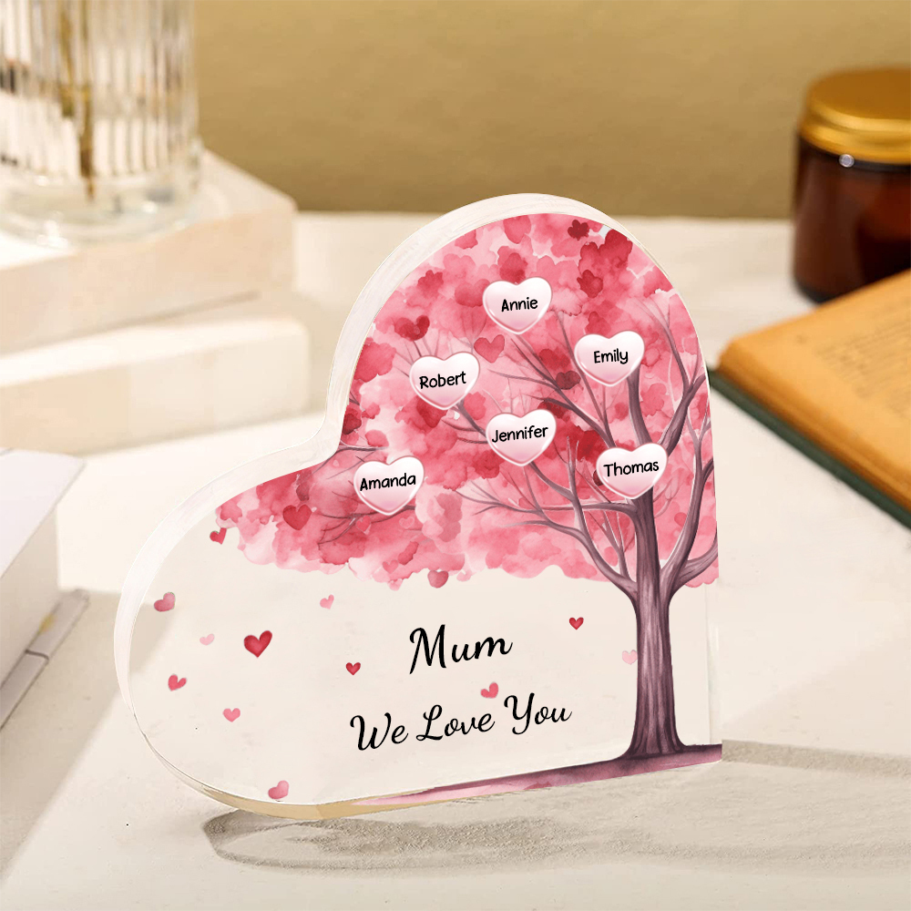 6 Names - Personalised Acrylic Heart Keepsake Custom Text Pink Tree Ornaments Gifts for Grandma/Mother-Jessemade AU