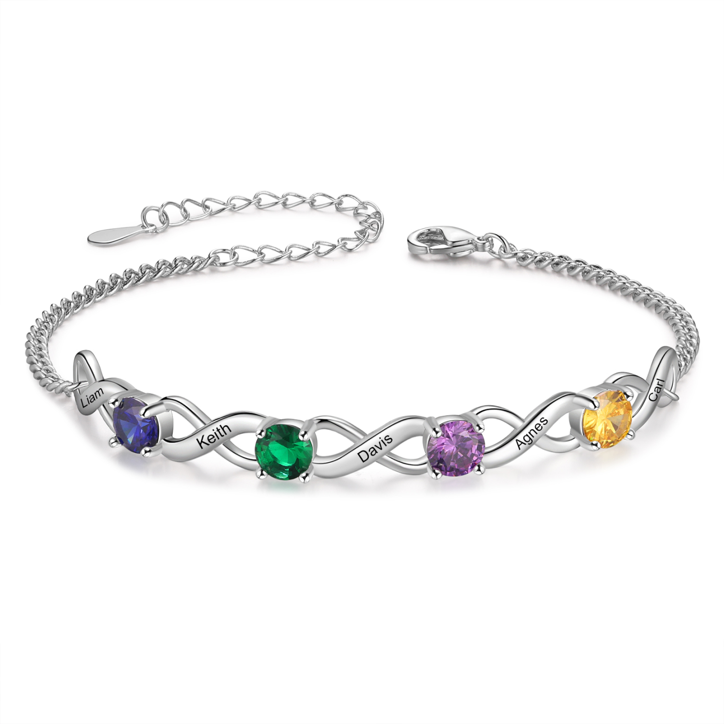 Personalised Infinity Bracelet Custom 4 Birthstones & 5 Names Bracelet Birthday Gift for Her-Jessemade AU