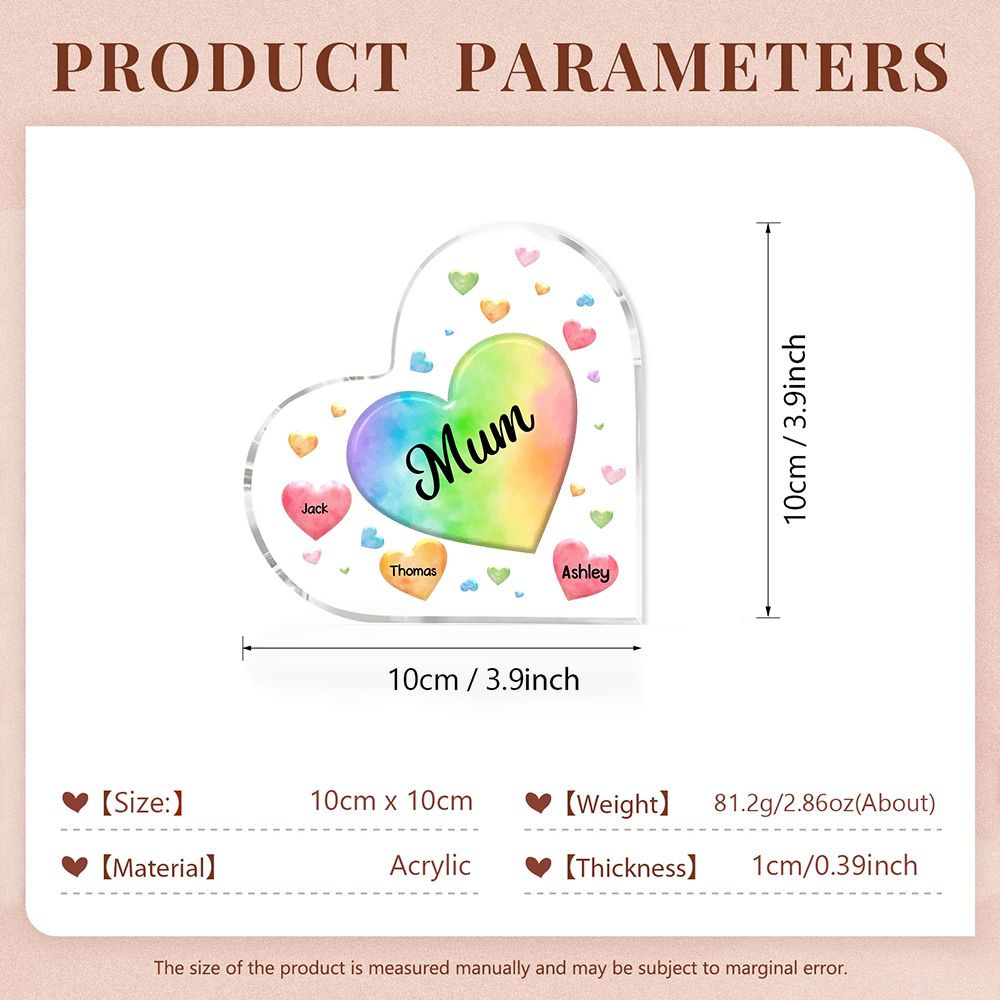 3 Names - Personalised Acrylic Heart Keepsake Custom Text Colourful Hearts Ornament Gift for Mother/Grandma-Jessemade AU