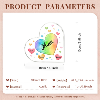 3 Names - Personalised Acrylic Heart Keepsake Custom Text Colourful Hearts Ornament Gift for Mother/Grandma-Jessemade AU