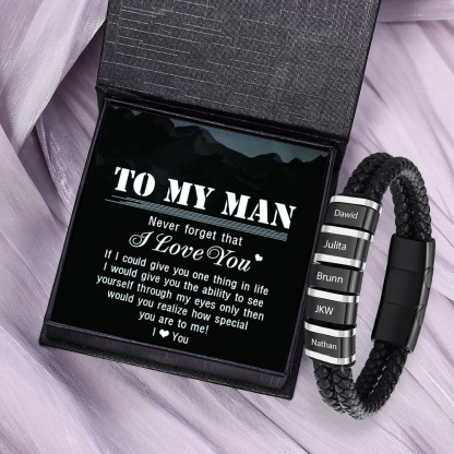 5 Names - Men's Leather Bracelet Custom Names Beaded Bracelet Adjustable Personalised Gift for Him-Jessemade AU