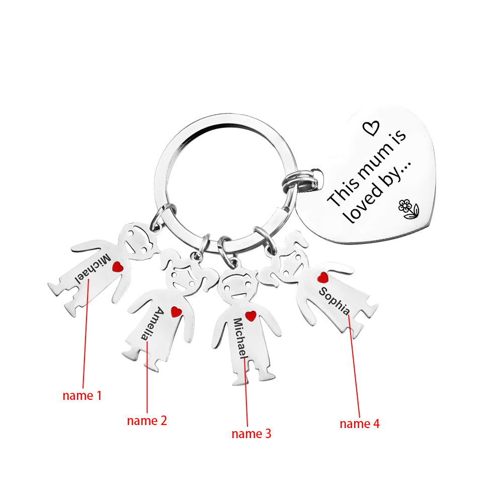 4 Names - Personalised Keychain with Kid Charm Engraved Names Keychain Mother's Day Gift for Mum-Jessemade AU