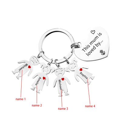 4 Names - Personalised Keychain with Kid Charm Engraved Names Keychain Mother's Day Gift for Mum-Jessemade AU